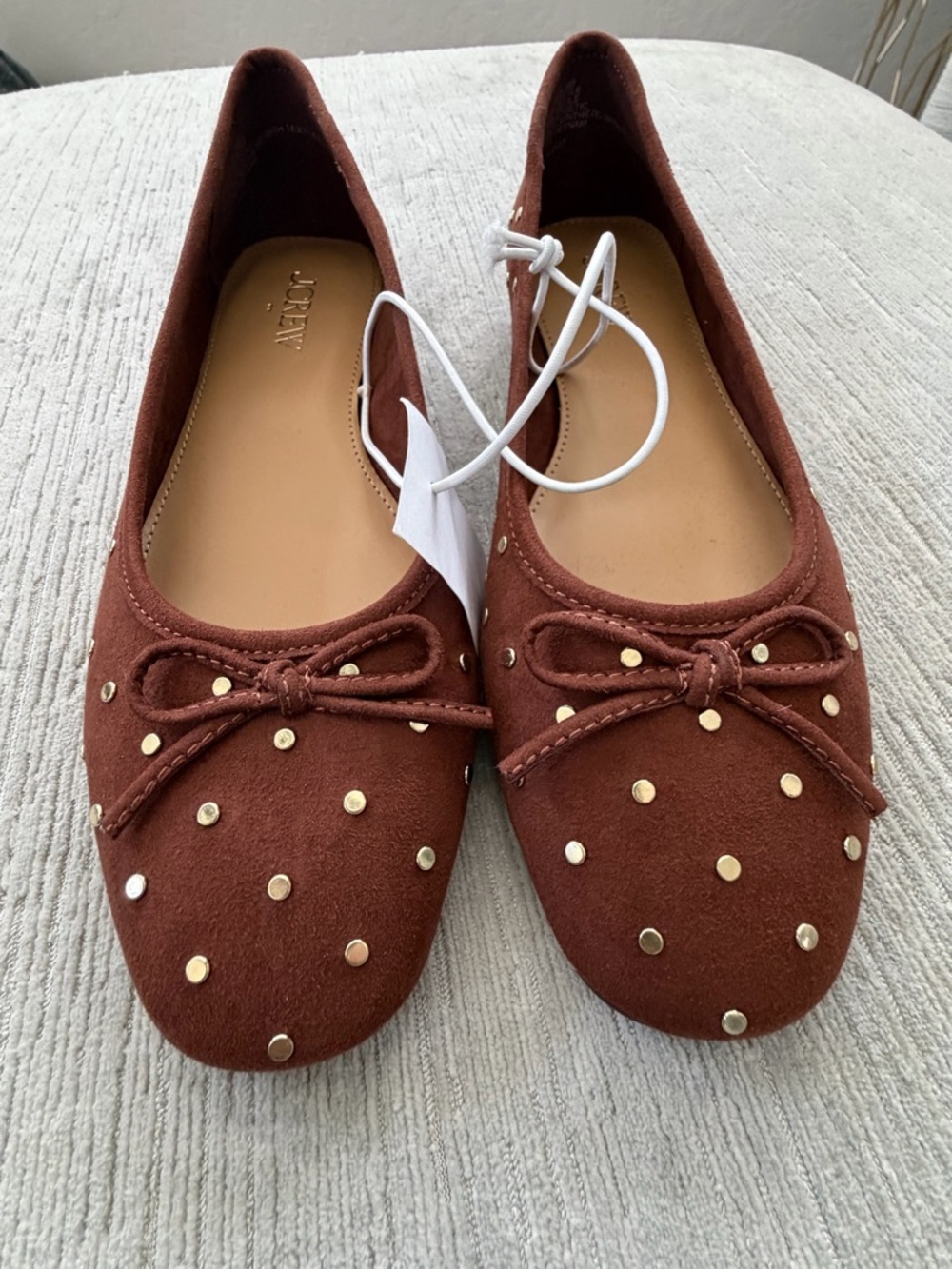 J.Crew Factory Studded Suede Ballet Flats Size 6 Rust Brown CL399 NWT